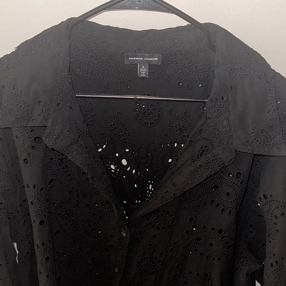 Universal Standard Black Eyelet Top